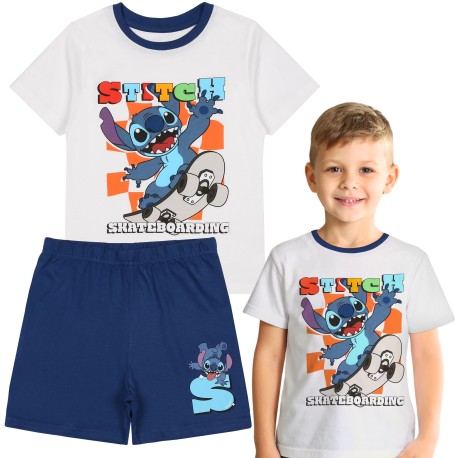 DISNEY Stitch Letnia piżama chłopięca, dwuczęściowa z krótkim rękawem 100% BAWEŁNA