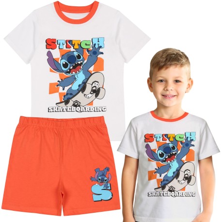 DISNEY Stitch Dwuczęściowa piżama chłopięca , biało- pomarańczowa letnia piżama