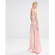 Salmon Pink, Floral Lace Top, Halter Neck, Tie Detail Maxi Dress By John Zack