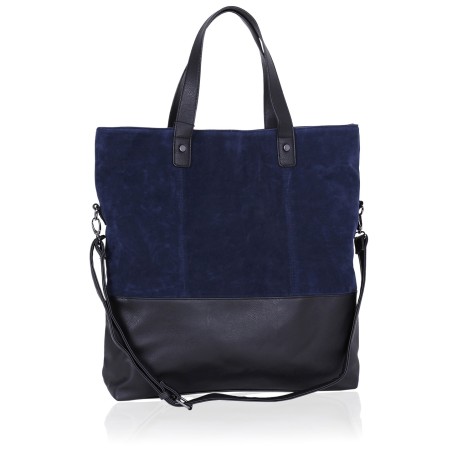 Borsa di pelle scamosciata colore blu scuro-nero ATMOSPHERE