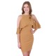 Beige Frill, Cold Shoulder Mini Dress by John Zack