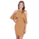 Beige Frill, Cold Shoulder Mini Dress by John Zack