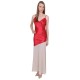 Red/Beige, Adjustable Cami Straps, V-Neck, Maxi Dress By John Zack