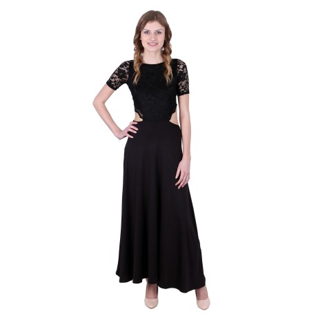 Black Short Sleeved, Cut Out Waist and Back Maxi Dress By John Zack