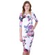 White Flowery Soft & Elastic Bodycon Fit 3/4 Length Sleeve Midi Dress John Zack