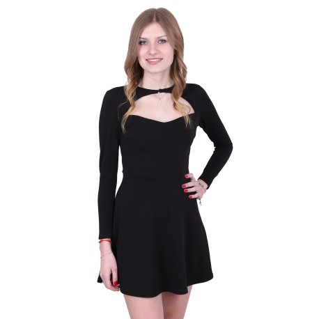  Black A-line Mini Dress, Long sleeve, Cut Out Front, John Zack