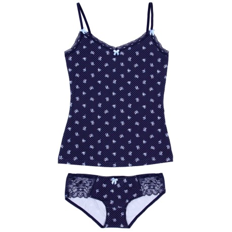 Women Cotton Navy Pyjamas Set T-shirt, Panties