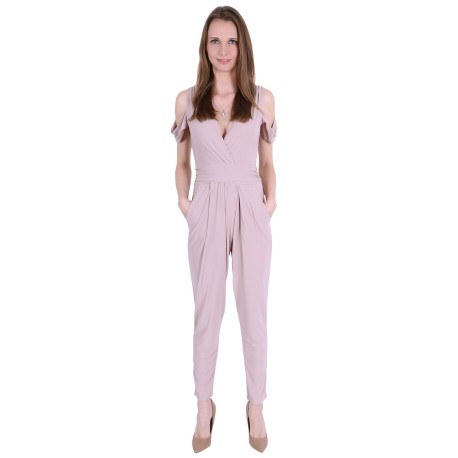 Mocca, Cold Shoulder Cut, Wrap Front,  Jumpsuit For Ladies By John Zack