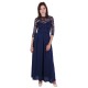 Navy Blue, Lace top, 3/4 Length Sleeves, Sheer Back, Maxi Dress By John Zack 