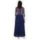 Navy Blue, Lace top, 3/4 Length Sleeves, Sheer Back, Maxi Dress By John Zack 