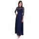 Navy Blue, Lace top, 3/4 Length Sleeves, Sheer Back, Maxi Dress By John Zack 