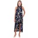 Navy Blue, Floral, Sleeveless, High-Low Hem, Open Back, Midi Dress By John Zack