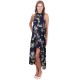 Navy Blue, Floral, Sleeveless, High-Low Hem, Open Back, Midi Dress By John Zack