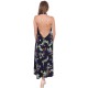 Navy Blue, Floral, Sleeveless, High-Low Hem, Open Back, Midi Dress By John Zack