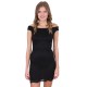 Black, Carmen Neckline, Floral Lace, Slim Fit Mini Dress By John Zack