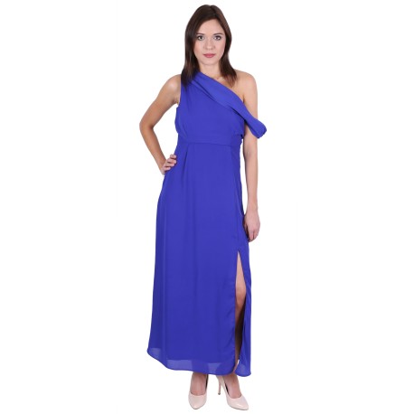 Cobalt Blue, One Side Off Shoulder Design, Split Detail Maxi Dress By John Zack 