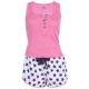 Pink, Sleeveles Top & White Shorts Pyjama Set For Ladies Stars Design Love To Lounge