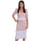 Pink/White, Polka Dot Print, V-neck, Ruffle Waist Midi Dress For Ladies FOREVER UNIQUE