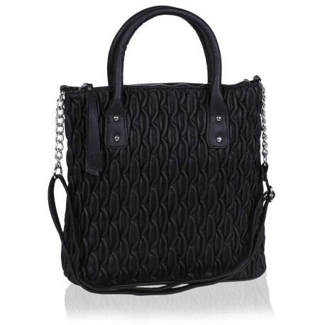 Black, Quilted Faux Leather Bag For Ladies