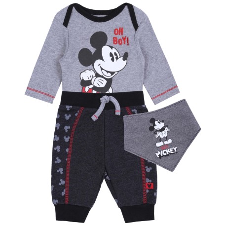 Ciemnoszare body+spodnie+śliniak Mickey Disney