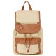 Mochila beige, tela + cuero A4