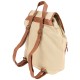 Mochila beige, tela + cuero A4