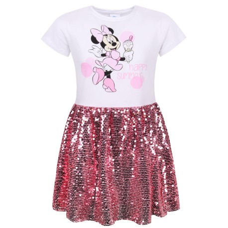Różowo-biała sukienka z cekinami Myszka Minnie DISNEY