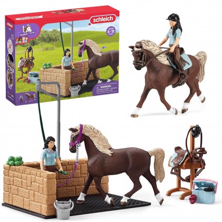 Schleich Horse Club - Station de lavage pour chevaux Emily et Luna, figurines pour enfants à partir de 5 ans