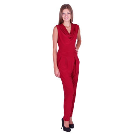 Dark Red, Cowl Neck, Bodycon Fit, Jumpsuit, Playsuit For Ladies By John Zack