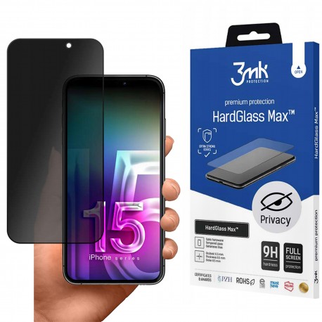 Szkło hartowane prywatyzujące Apple iPhone 15 Pro - 3mk HardGlass Max Privacy Black