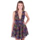 Black, Multicolour Ribbon Design, Deep V-neck, Mini Skater Dress By John Zack