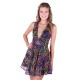 Black, Multicolour Ribbon Design, Deep V-neck, Mini Skater Dress By John Zack