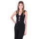 Black, Sleeveless, Lace Up Front, Wide Cut Leg, Jumpsuit For Ladies By John Zack