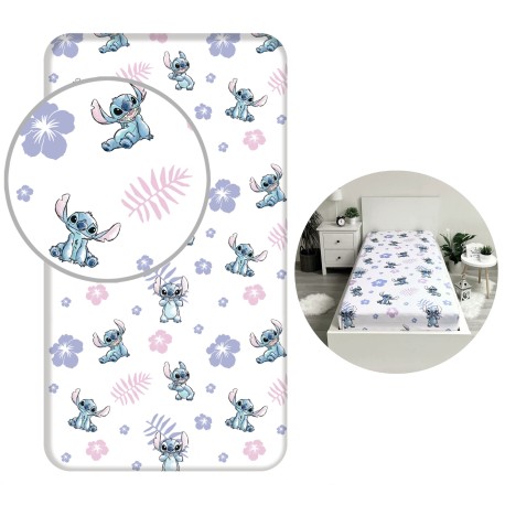 DISNEY Stitch prześcieradło dla dzieci, bawełniane prześcieradło z gumką 90x200cm+25cm, OEKO-TEX