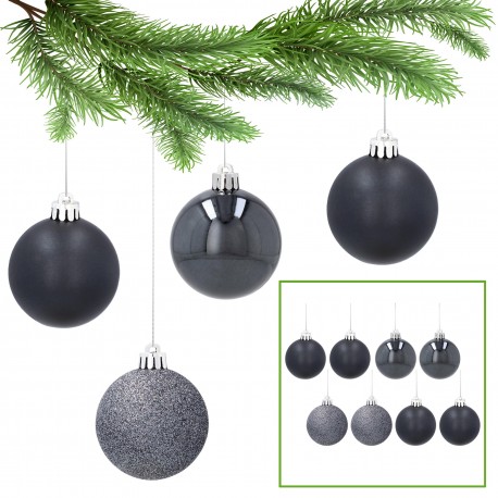 Anthracite Christmas tree baubles, ornament set, Christmas tree ornaments 5cm, 8 pcs.