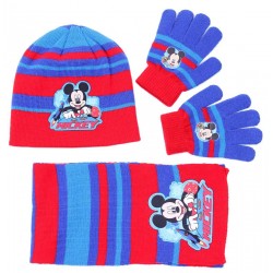 Czerwono-niebieski zestaw: szalik, rękawiczki, czapka Myszka Micky