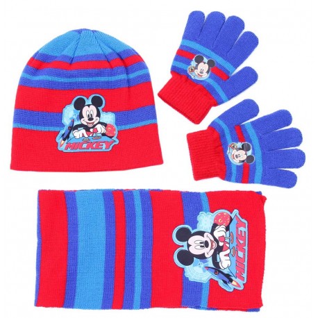Czerwono-niebieski zestaw: szalik, rękawiczki, czapka Myszka Mickey