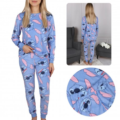 DISNEY Stitch Pyjama à manches longues en velours bleu pour dames