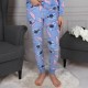 DISNEY Stitch Pyjama à manches longues en velours bleu pour dames