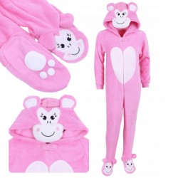 Pink, All In One Piece Pyjama, Hooded Onesie For Girls Monkey Design