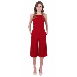 Red, Sleeveless, Knee Length Wide Cut Leg, Jumpsuit For Ladies By John Zack