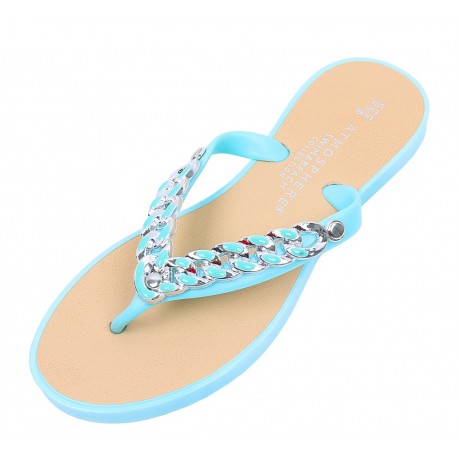 Beautiful Baby Blue Flip Flops With A Decorative Chain - Sarcia