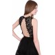 Black, Floral Crochet Lace, Open Back, Sleeveless Midi Dress By John Zack