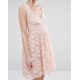 Salmon Pink, Satin Tie Detail, Floral Lace Mini Dress By John Zack