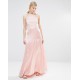 Salmon Pink, Floral Lace Top, Halter Neck, Tie Detail Maxi Dress By John Zack