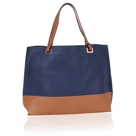Navy Blue & Brown Handbag
