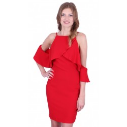 Red Frill, Cold Shoulder Mini Dress by John Zack