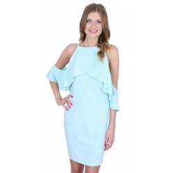 ASOS Seledynowa, ołówkowa sukienka mini falbanki