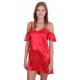Red, Satin, Cold Shoulder Design, Cami Straps Mini Nightie Nightdress By John Zack