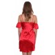 Red, Satin, Cold Shoulder Design, Cami Straps Mini Nightie Nightdress By John Zack